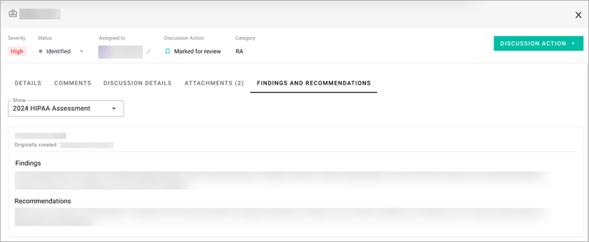 Findings and Recommendations tab Findings and Recommendations tab